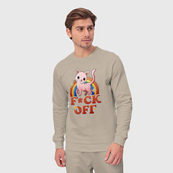 Костюм хлопковый мужской F*ck off cat retro, цвет: миндальный — фото 2