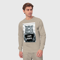 Костюм хлопковый мужской Кот преступник уголовник с табличкой, цвет: миндальный — фото 2