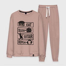 Костюм хлопковый мужской Eat sleep guitar repeat, цвет: пыльно-розовый