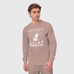 Костюм хлопковый мужской Sweater dragon year, цвет: пыльно-розовый — фото 2