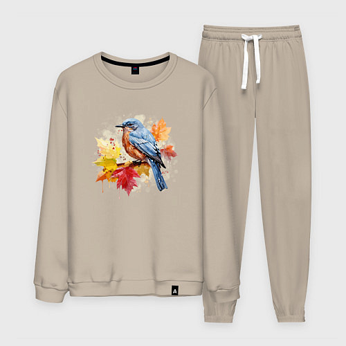 Мужской костюм Птичка и осенние листья / Миндальный – фото 1