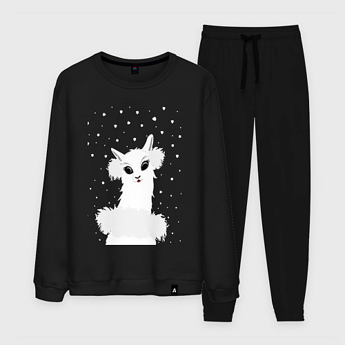 Мужской костюм Лама-альпака в пушистых наушниках / Черный – фото 1