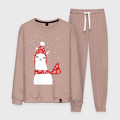 Мужской костюм Лама - альпака в шапочке и шарфе / Пыльно-розовый – фото 1