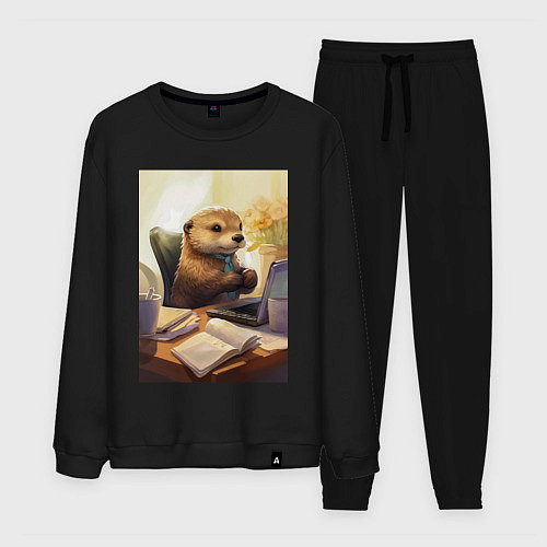 Мужской костюм Выдра с комьютером / Черный – фото 1