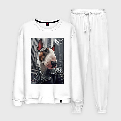 Мужской костюм Dude bull terrier in New York - ai art / Белый – фото 1