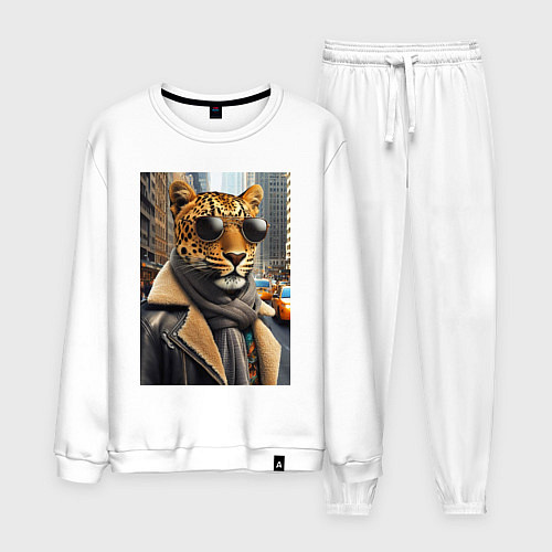 Мужской костюм Леопард модник - Нью-Йорк - нейросеть / Белый – фото 1