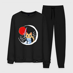 Костюм хлопковый мужской Анимешный кот самурай, цвет: черный