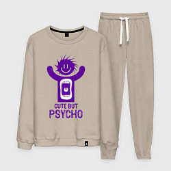 Костюм хлопковый мужской Cute but psycho inscription, цвет: миндальный