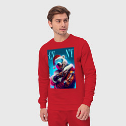 Костюм хлопковый мужской Cyber new year - bear ai art, цвет: красный — фото 2