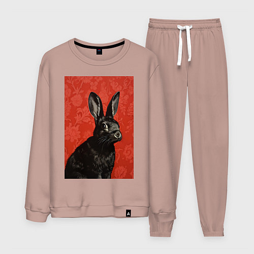 Мужской костюм Черный кролик на красном фоне / Пыльно-розовый – фото 1