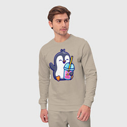Костюм хлопковый мужской Пингвин с напитком, цвет: миндальный — фото 2