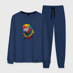 Костюм хлопковый мужской Красочный попугай в ярких перьях, цвет: тёмно-синий