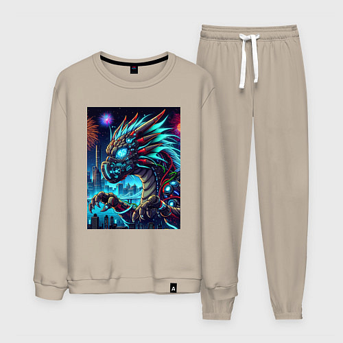 Мужской костюм Cyber dragon - ai art neon / Миндальный – фото 1