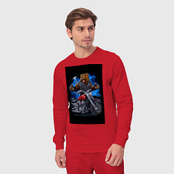 Костюм хлопковый мужской Медведь байкер с мотоциклом, цвет: красный — фото 2