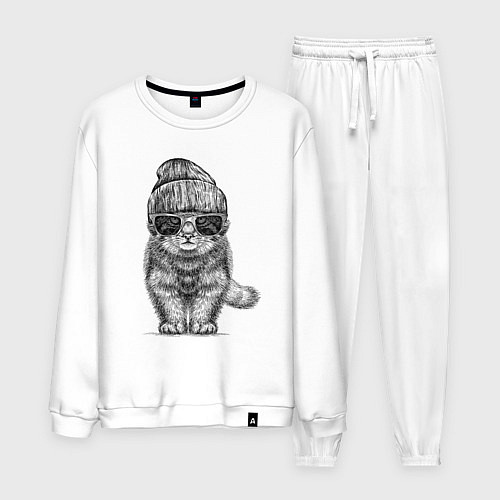 Мужской костюм Котенок манул хипстер / Белый – фото 1
