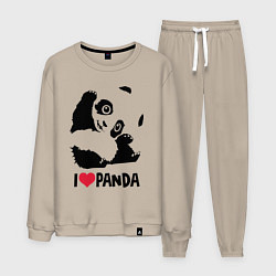Костюм хлопковый мужской I love panda, цвет: миндальный