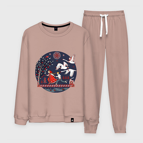 Мужской костюм Сказка Гуси - лебеди в стиле мезенской росписи / Пыльно-розовый – фото 1