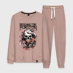 Костюм хлопковый мужской Bring Me the Horizon - A skull with roses, цвет: пыльно-розовый
