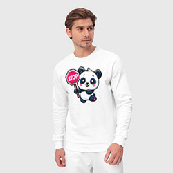 Костюм хлопковый мужской Милая панда со знаком стоп, цвет: белый — фото 2