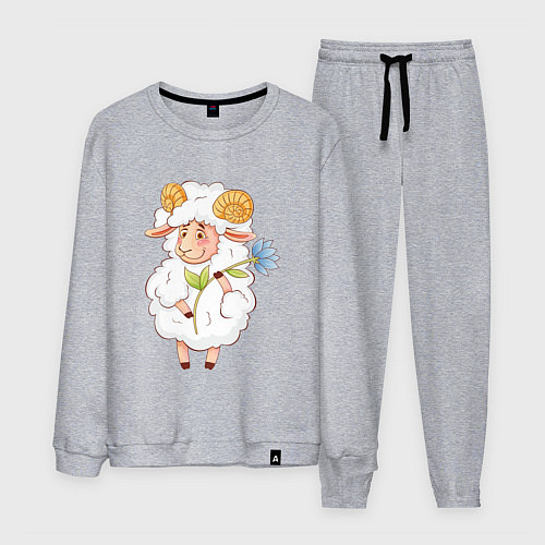 Мужской костюм Мультяшный барашек с цветком / Меланж – фото 1