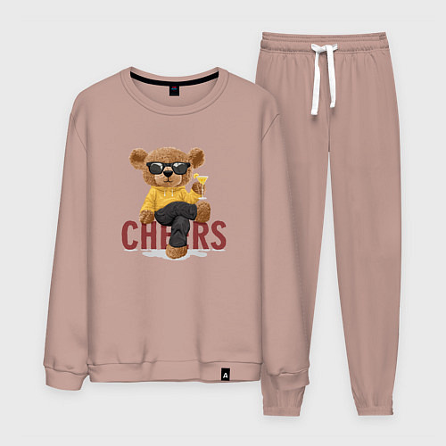 Мужской костюм Плюшевый медведь с коктейлем / Пыльно-розовый – фото 1