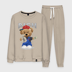 Костюм хлопковый мужской Плюшевый медведь с мешком денег, цвет: миндальный