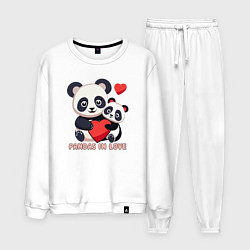 Костюм хлопковый мужской Влюбленные панды с сердцем, цвет: белый