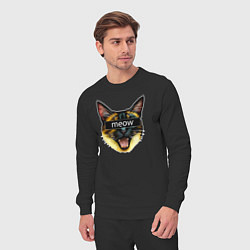 Костюм хлопковый мужской Кот meow стикер, цвет: черный — фото 2