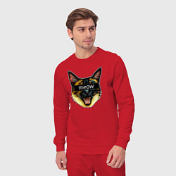 Костюм хлопковый мужской Кот meow стикер, цвет: красный — фото 2