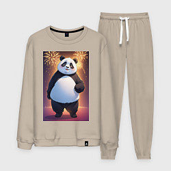 Костюм хлопковый мужской Панда в свитере под салютом - ai art, цвет: миндальный
