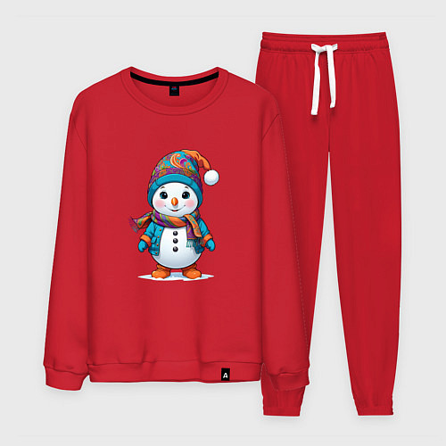 Мужской костюм Снеговик в шапочке и с шарфом / Красный – фото 1