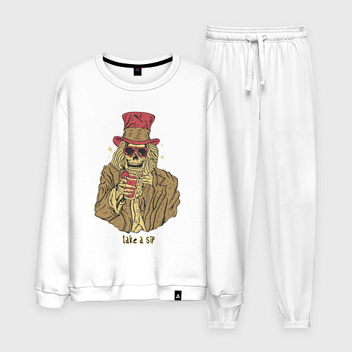 Мужской костюм Скелет с коктейлем / Белый – фото 1