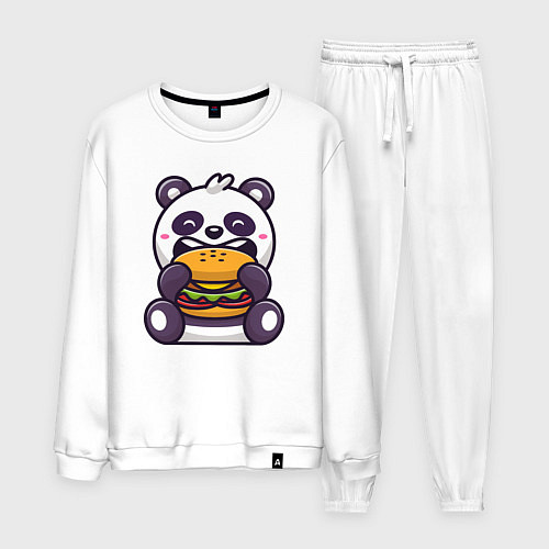 Мужской костюм Панда ест гамбургер / Белый – фото 1