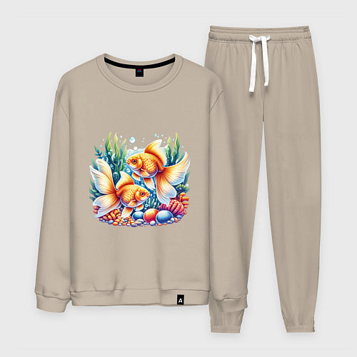 Мужской костюм Золотые рыбки в подводном мире / Миндальный – фото 1