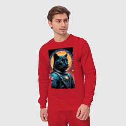 Костюм хлопковый мужской Пантера бравый космонавт - нейросеть, цвет: красный — фото 2