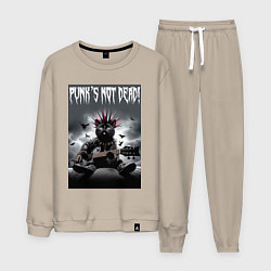 Костюм хлопковый мужской Cool kitten - punks not dead, цвет: миндальный