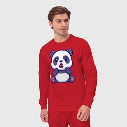 Костюм хлопковый мужской Удивлённая панда, цвет: красный — фото 2