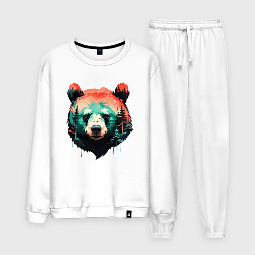 Мужской костюм Голова медведя на фоне леса / Белый – фото 1