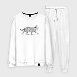 Костюм хлопковый мужской Новогодняя кошка гуляет, цвет: белый
