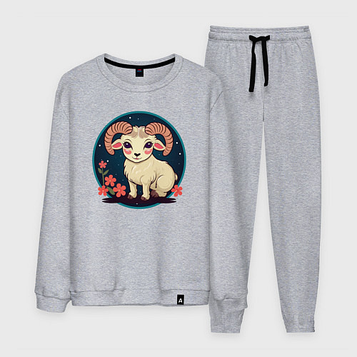 Мужской костюм Барашек знак зодиака Овен на фоне цветов / Меланж – фото 1