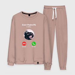 Костюм хлопковый мужской Енот pedro pe is calling мем, цвет: пыльно-розовый