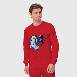 Костюм хлопковый мужской Прыжок космонавта на лыжах с Месяца, цвет: красный — фото 2