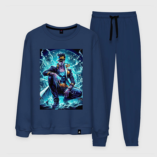 Мужской костюм Jotaro Kujo - neon glow ai art / Тёмно-синий – фото 1