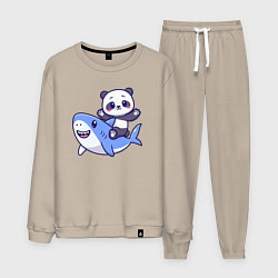 Костюм хлопковый мужской Панда и акула, цвет: миндальный