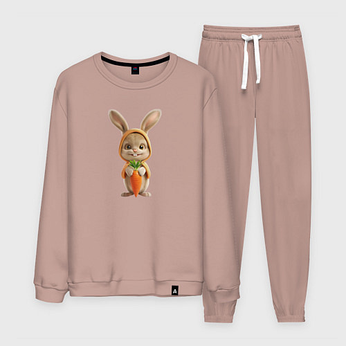 Мужской костюм Веселый заяц - кролик с морковкой / Пыльно-розовый – фото 1