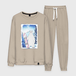 Костюм хлопковый мужской Медвежий сноуборд, цвет: миндальный