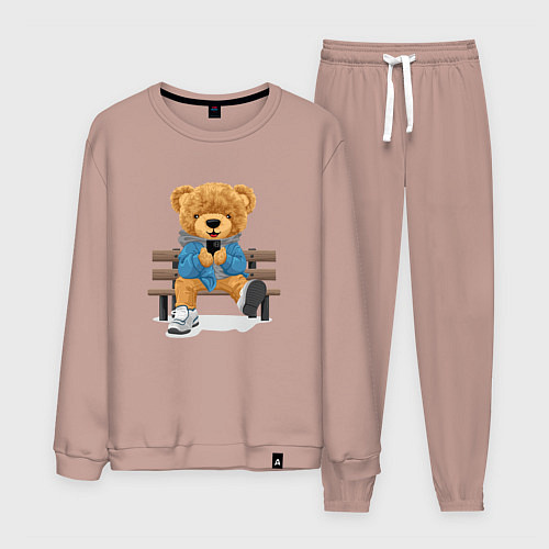 Мужской костюм Плюшевый медведь на скамейке / Пыльно-розовый – фото 1