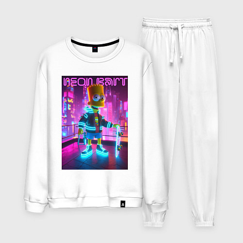 Мужской костюм Neon Bart - with skateboard ai art fantasy / Белый – фото 1