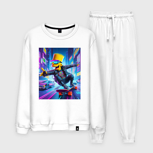 Мужской костюм Барт Симпсон на скейтборде - нейросеть / Белый – фото 1