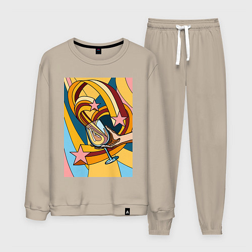 Мужской костюм Рука с бокалом поп-арт / Миндальный – фото 1